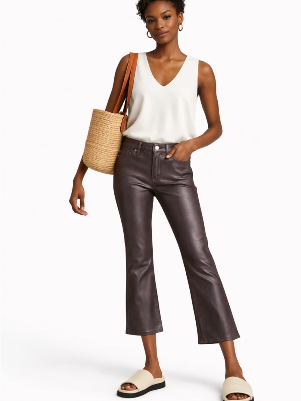 NWT Frame Le Crop Mini Boot Jeans Coated Mahogany Size 25 LCMB208